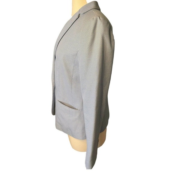 TALBOTS Blue Blazer Jacket Tiny Pattern Single Button Structured Womens Medium 8 - Picture 4 of 10